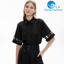 Trendy Black Hollow-Out Shirt for Women