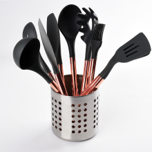 silicone utensil set with stainless steel with holder