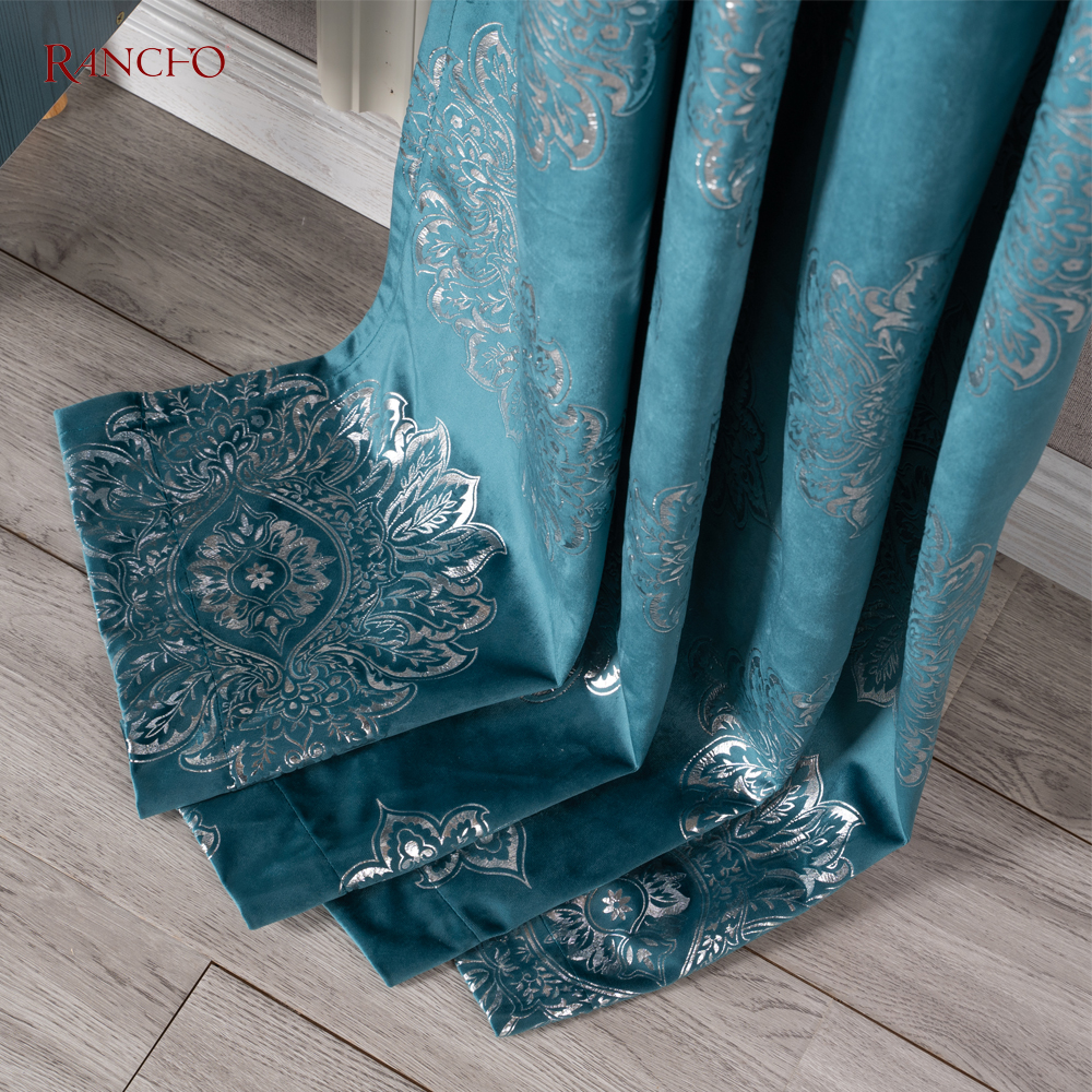 Velvet Curtain Foil Printed And Elegance Solid Color Window Curtains For Living Rooms