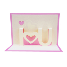 Pink Customized Laser Cut Valentine's Day Invitation Card - I Love You 3D Pop Up Greeting Card