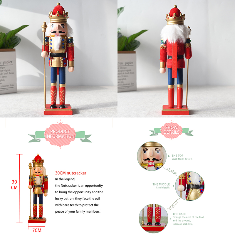 30cm Nutcracker Kayu Klasik untuk Hiasan Krismas