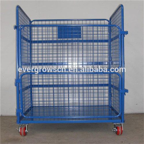 Metal pallet stackable roll cage trolley