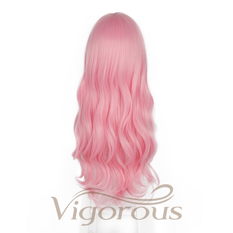 Inclined Bangs Heat Resistant Natural Wholesale Cheap Price Pink Crazy  Long Body Wave Cosplay For Party Synthetic Wigs