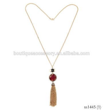 Fashion Woman Jewellry Necklace, Gold Plated Tassel Pendant Necklace,GEM Charm Necklace