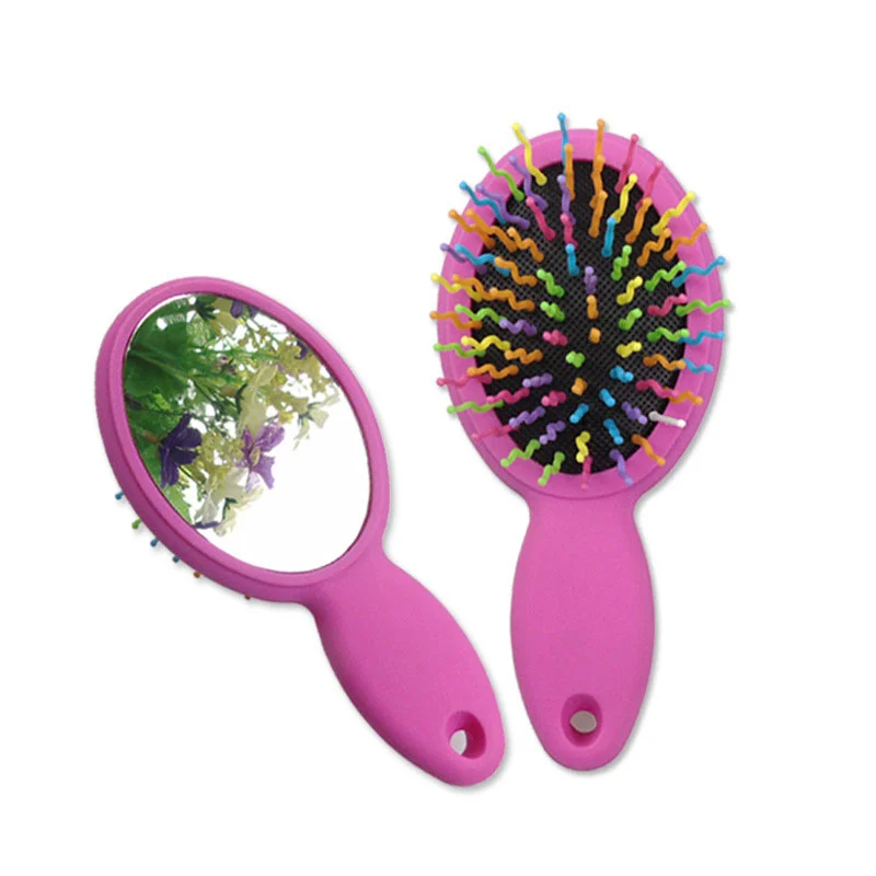 Mini Rainbow Volume Hairbrushes Detangling Hair Brushes Hair Curl Straight Magic Combs with Mirror Rainbow Hair Brush