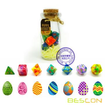 Bescon Easter Dice Polyhedral Dice Juego de 7 piezas RPG en tarro de cristal, juego de dados RPG d4 d6 d8 d10 d12 d20 d% Juego de 7 dados Easter Dice D