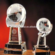 Hot Sale clear globe VIP crystal trophy award souvenir with customized logo and crytal globe