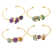 Natural Crystal Raw Stone Irregular Handmade Gold Plated Adjustable Bracelet