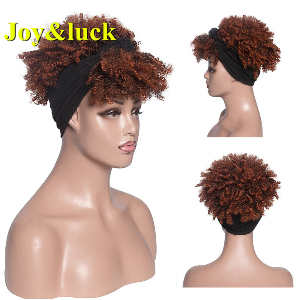 Wholesale Prices Scarf Wig for Black Women Ladies Hair Blue Hairband Black Short Kinky Curly Headband Wig Synthetic Hair Wigs