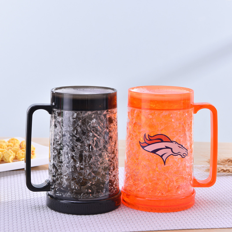 Durable Double Walled Freezer Beer Mugs, Double-Wall Insulation Glass Gel Frosty Mug, BPA-Free Plastic Mugs Frozen Beer Glasses