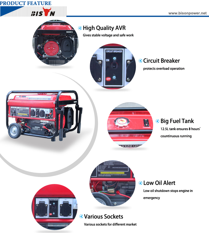 BISON CHINA 2000w Professional Generator 168F-1 6.5HP 50hz Single Phase 230v Gasoline 2kw Backup Generator