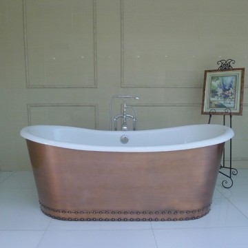 Luxury freestanding copper skirted enameled cast iron bathtub