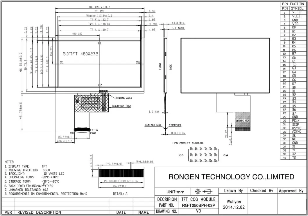 5.0inch 800X480 TFT LCD Display Capacitive Touch Screen for Aviation