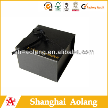 Black rigid tie gift paper box with black ribbon