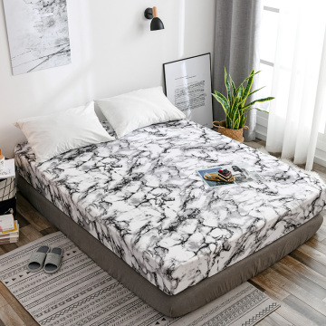 Bonenjoy Marble Fitted Bed Sheet King Size Quartz Bed Sheet with Elastic Queen Bed Linen Black White Mattress Cover Bed Sheets