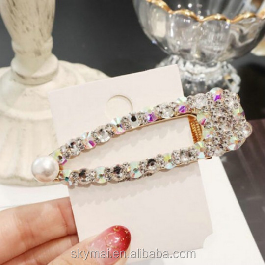 INS fashionable Korea rhinestone duckbill clip full diamond crystal hair pin clip pearl hairpin women & girls