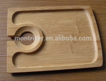 Bamboo wine plate for wine glass and snack