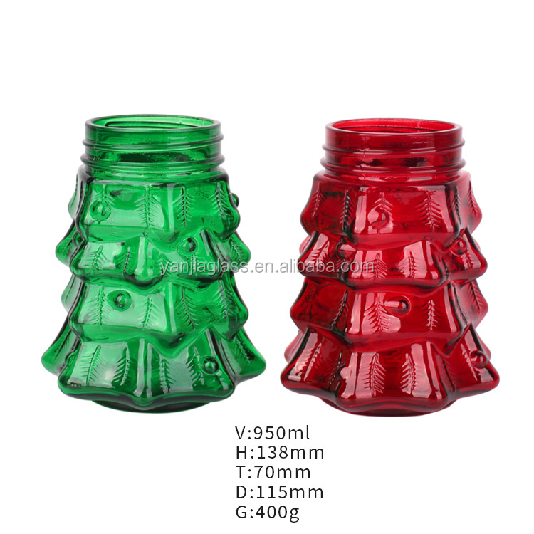 pine tree-shaped glass christmas candy jars 32oz