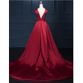 RASA-07 Generous Rose Red Stain Vestido de fiesta formal con espalda en V Vestido de noche de Alibaba de encaje bordado hecho a mano