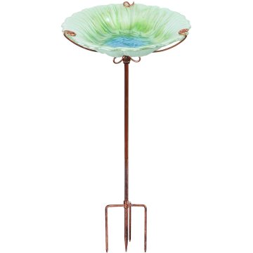 Glass Birdbath Garden Bird Feeder with Metal Stake