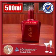 Custom made odd shaped 500ml liquor red glass bottle
