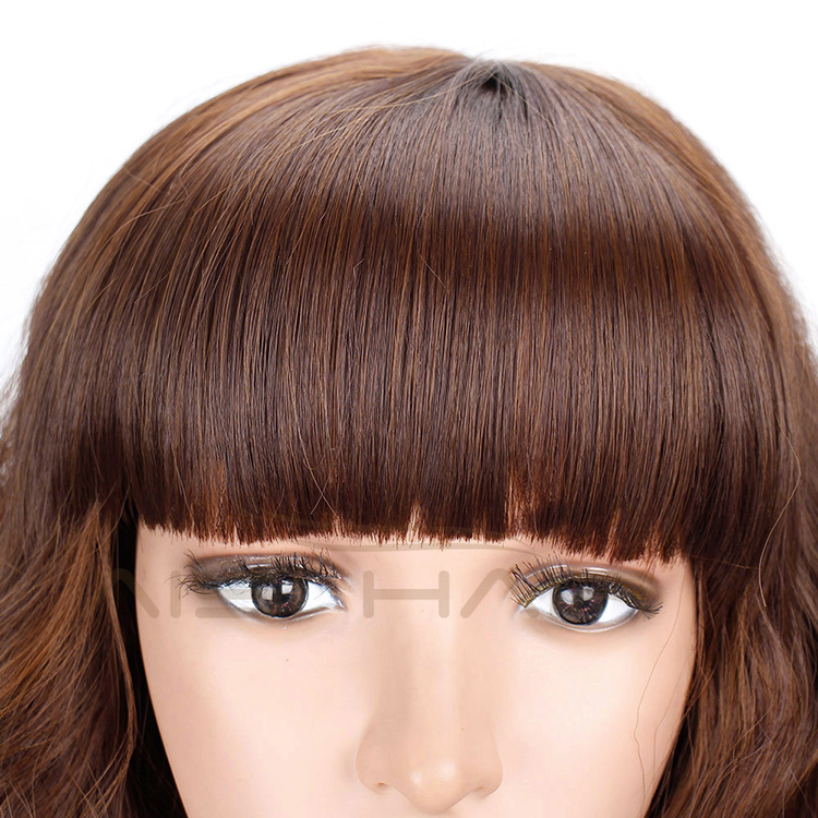 Aisi Hair Wholesale Top Quality Short Bob Brown Wig With Neat Bangs Synthetic Short Curly Wave Wigs For Black Women