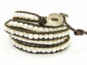 fashion pearl leather wrap bracelet