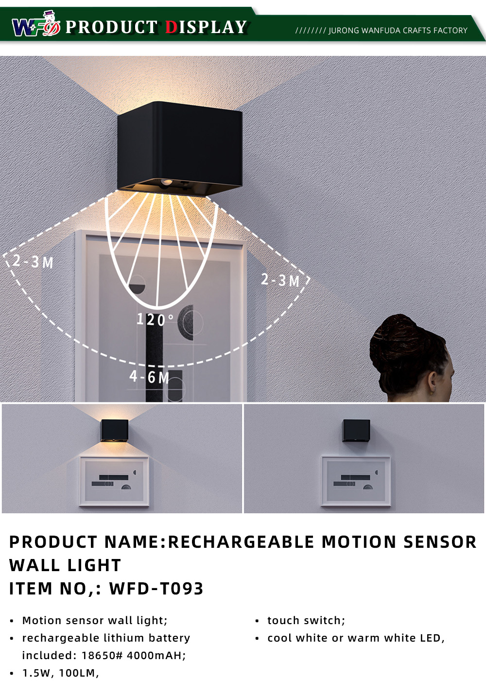 2-ILUMINĂ DE PERETE REÎNCĂRCĂBILĂ UTILIZĂ ÎN INTERIOR NOWFD-T096-x 2-RECHARGEABLE INDOOR USE WALL LIGHTITEM NOWFD-T096-x