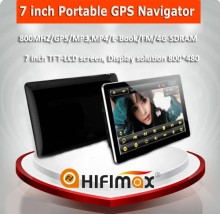 Hifimax 7 inch Portable GPS navigator(800MHZ/GPS/MP3,MP4/E-Book/FM/4G-SDRAM)