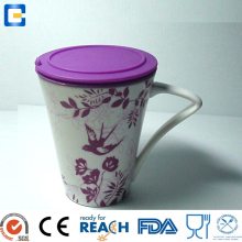 ceramic mug/cup with lid, chinese porcelain tea cup with design silicone lid