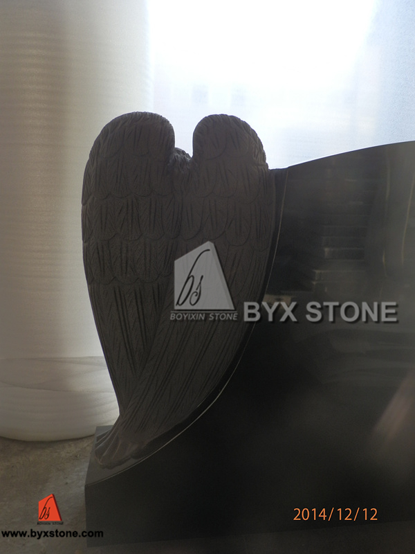 Shanxi Black Standing Angel Carving Granite Monument