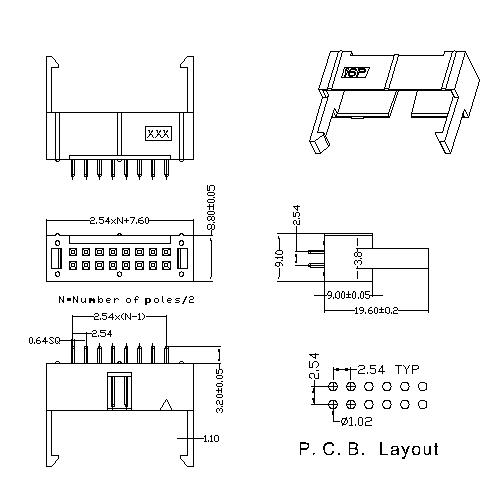 BHDS09 2.54mm Box Header 180° H=9.00