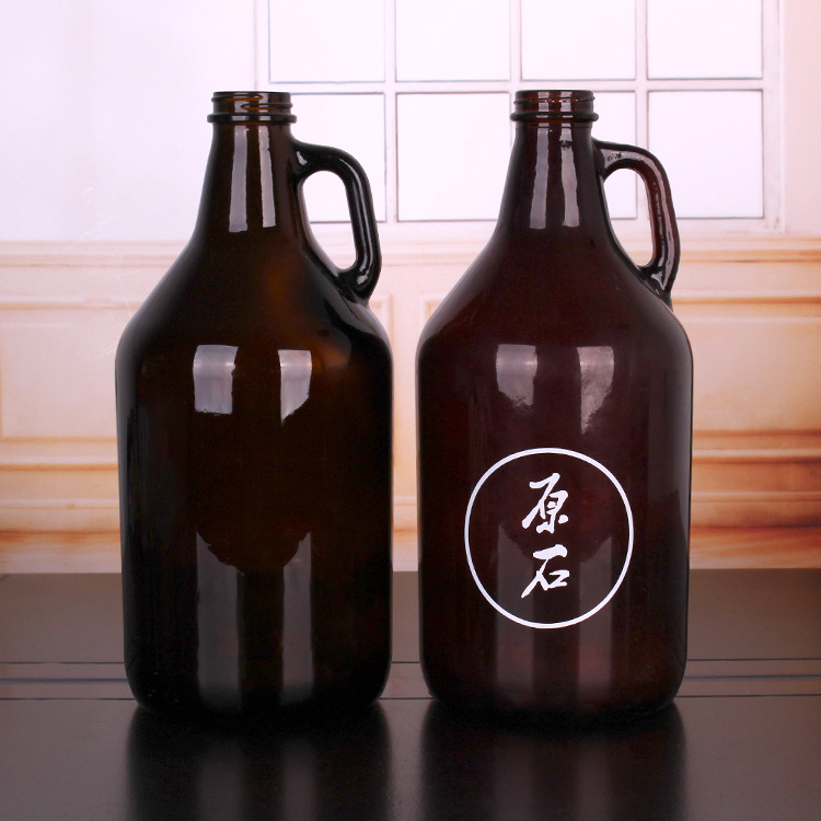 2L 64oz amber glass beer growler wine whiskey bottle with metal screw lid