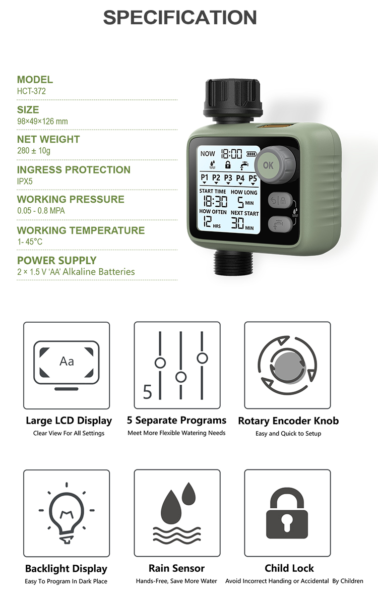 Automatic Backlit LCD Display Digital Smart Irrigation Water Timer Controller System For Outdoor Use
