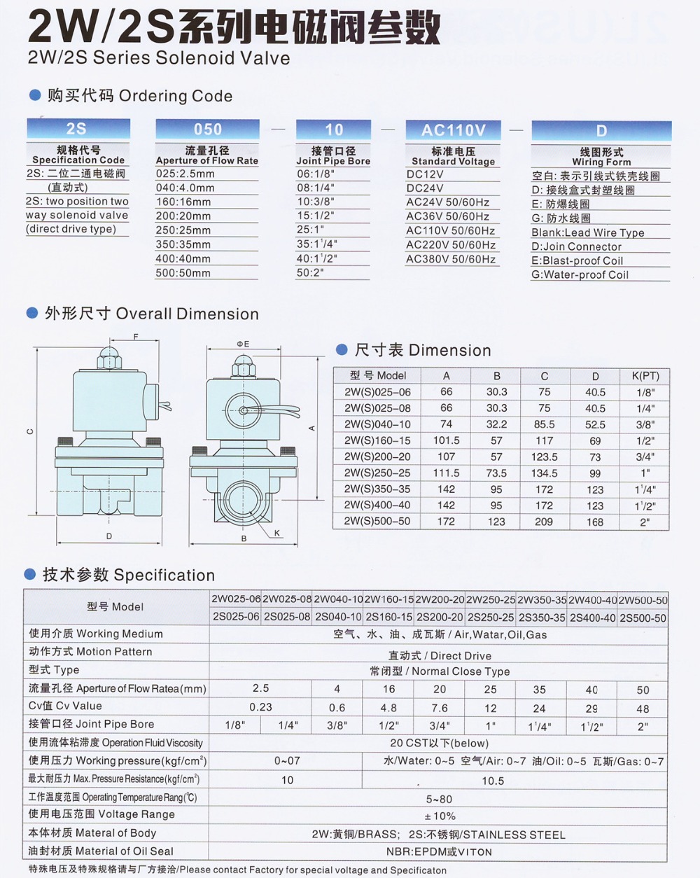 2S Series 110 VAC Water Food Grade Solenoid Valve