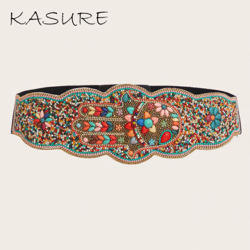 KASURE Bohemian Fashion Woman Belt Gypsy Stunning Boho Style Waistband Resin Beads Shell Belly Chain Wax Rope Wide Handmade Belt