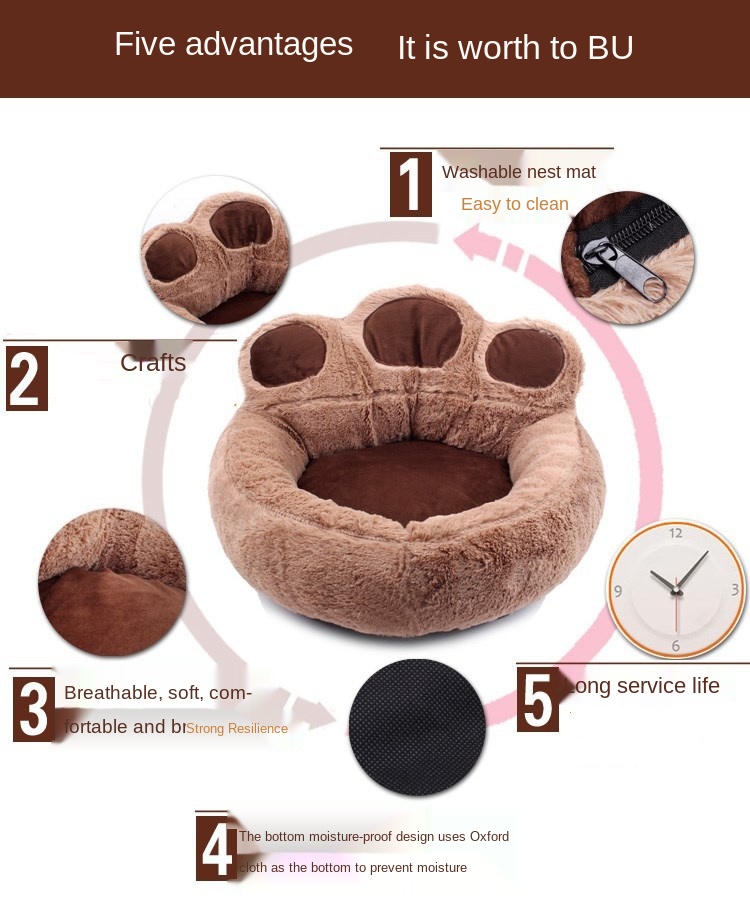 Wholesale Kennel Cat Litter Pet Supplies Autumn and Winter Hand-Shaped Brush Pet Bed Dog Bed