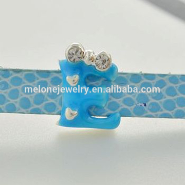 rhinestone blue letter "E" 8mm slide charms alphabet inexpensive charms