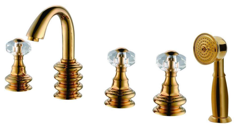 Golden 5 orificio de cinco piezas baño sala de ducha sala de tanque grifo de lavabo de superficie mixta fría y caliente