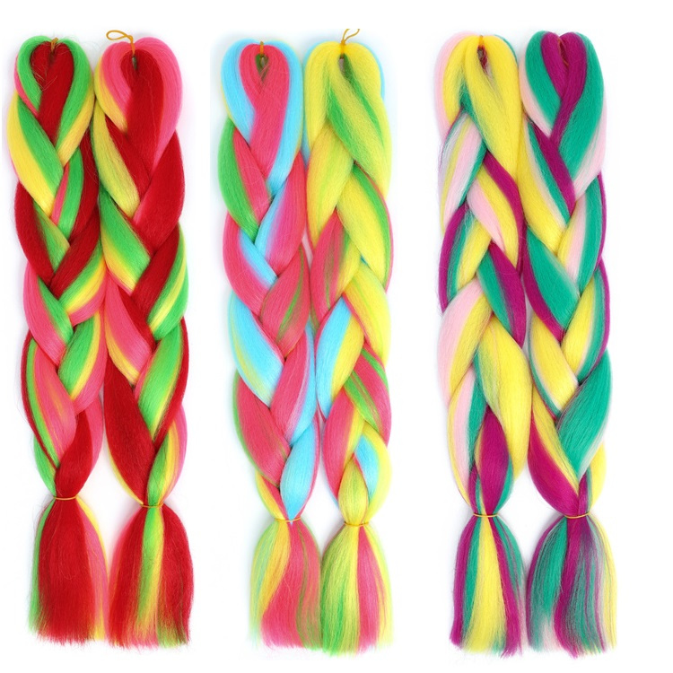 Rainbow Mix Colorful Synthetic Braiding Hair Extensions Soft Jumbo Crochet Braids