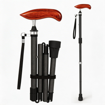 Carbon Fiber Foldable Walking Cane with Rosewood Handle