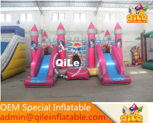 Popular selling cheap price pink bouce two castle inflatable