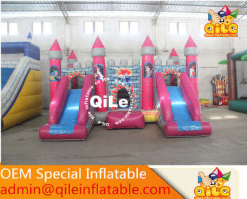 Popular selling cheap price pink bouce two castle inflatable