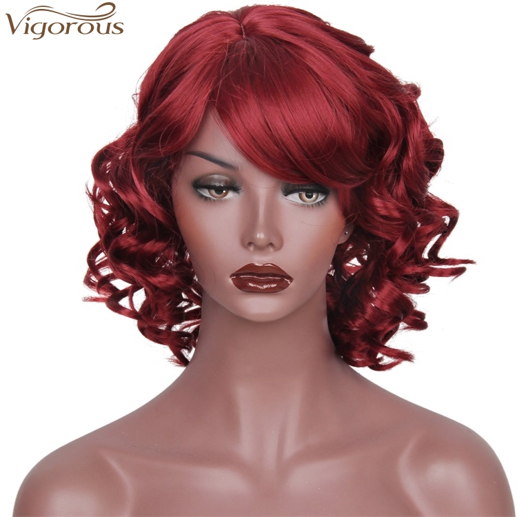 Vigorous Afro Kinky Curly Wigs For Black Women Synthetic African Fluffy Hair Red Color High Temperature Coaplay Halloween Wigs