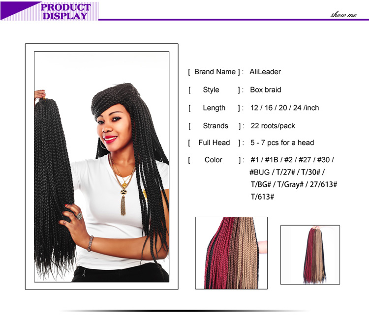 AliLeader Wholesale Price Synthetic Braiding Hair Extension Crochet Box Braid For Women