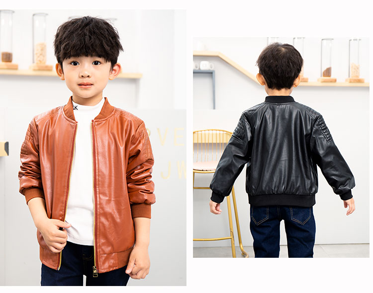 MS83597M Kids Boys Leather Jacket Design Winter Kids Warm Pu Coat