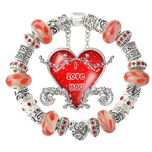 Valentine Gifts Silver Love Heart Red Charm Bead Bracelets Af21