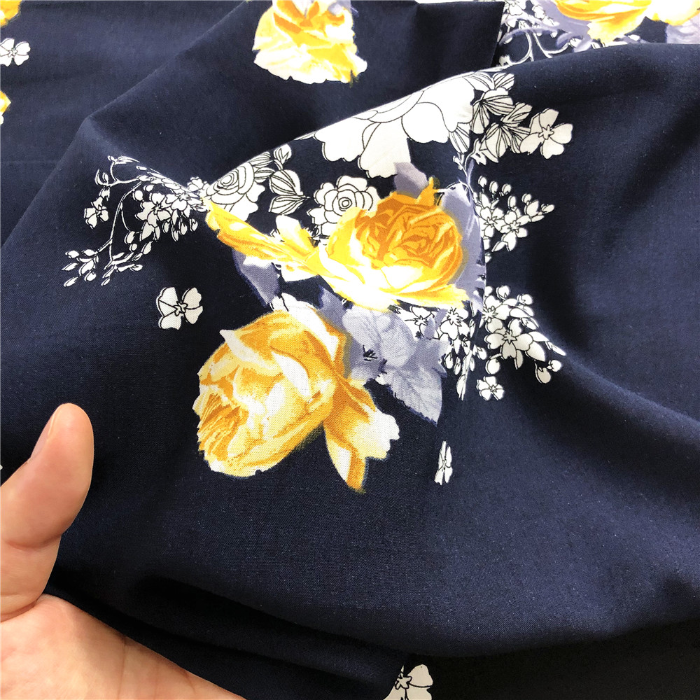 Rayon 45s Navy With Flower