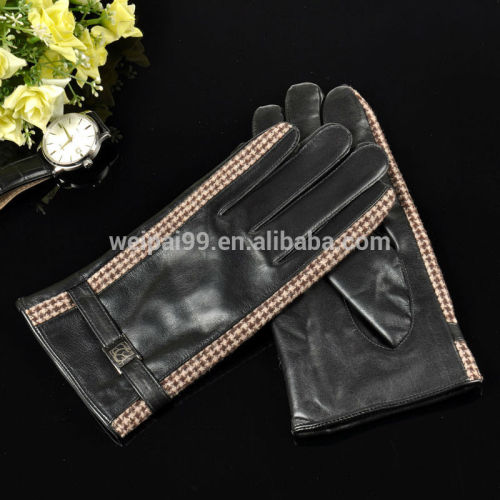 Plover case line decoration men black sheepskin leather gloves