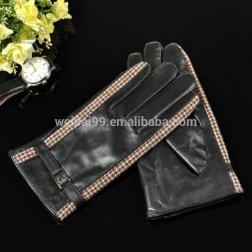 Plover case line decoration men black sheepskin leather gloves